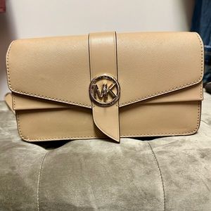 Michael Kors tan and gold crossbody shoulder purse